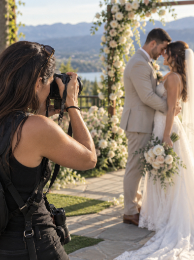 Stacy taking a wedding photo.